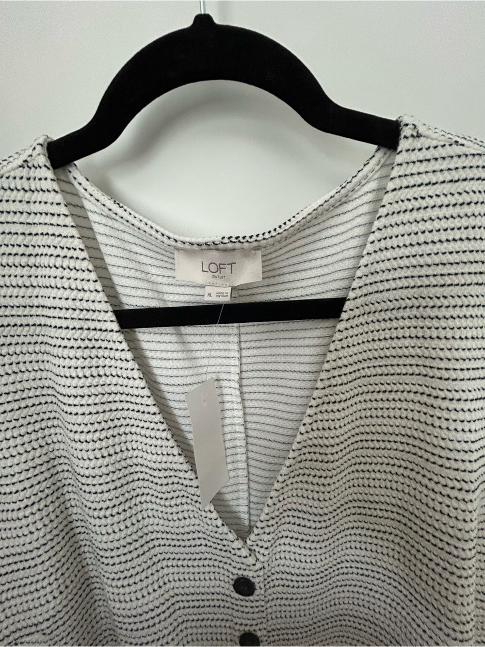 LOFT Light Gray Striped Sleeveless Ruffle-Hem Dress